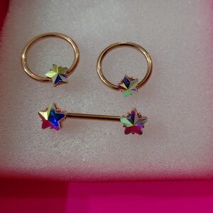 Mystic Metal Star Shaped Gold and Rainbow Earrings Set